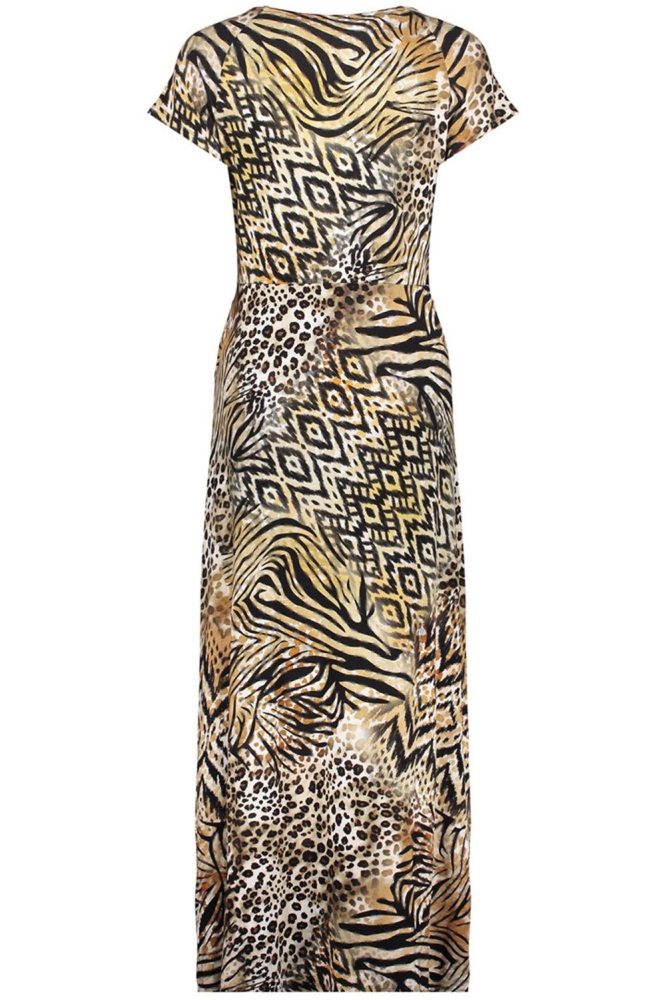 JUNE MIDI JURK MET V HALS EN PRINT 57366 60 000775 BROWN/BLACK